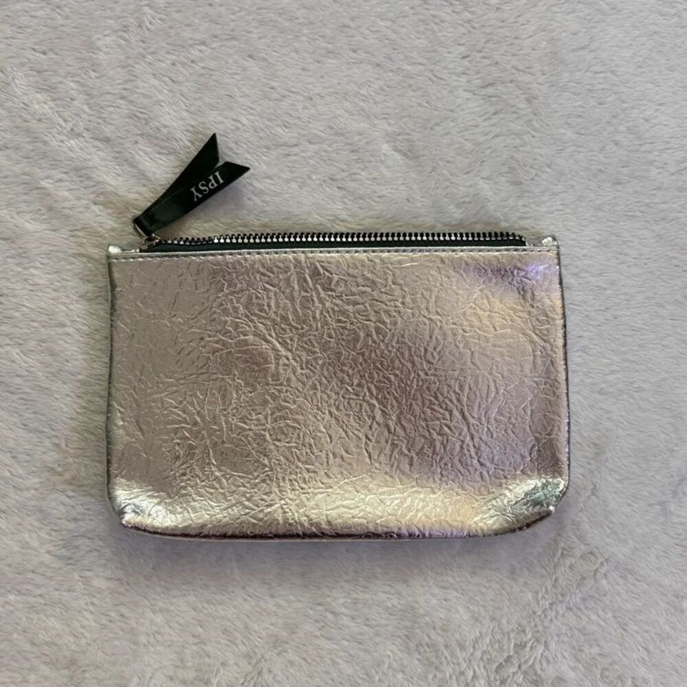 silver faux leather mini makeup cosmetics bag